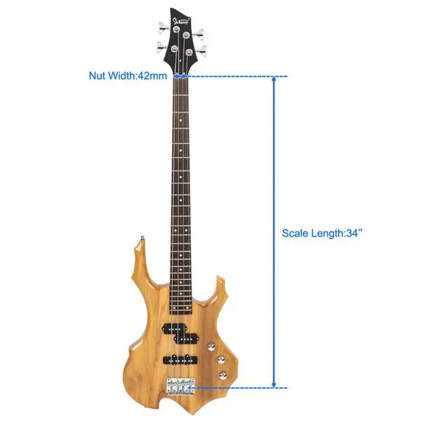 Glarry Burning Fire Electric Bass Guitar Full Size 4 String Strap Paddle Cable images - 6