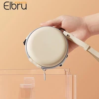 elbru folding glasses case round storage bag leather zipper pouch outdoor travel sunglasses reading glasses small storage bag