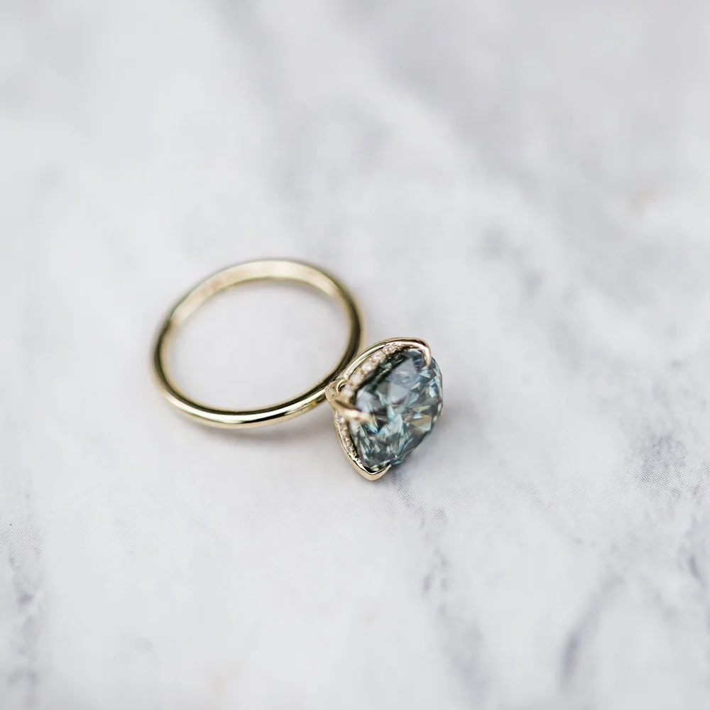 JOVOVASMILE Crushed Ice Moissanite Ring 5carat Fancy Light Green Cushion Cut 14k Yellow Gold Solitaire Rings Fine Jewelry Gift