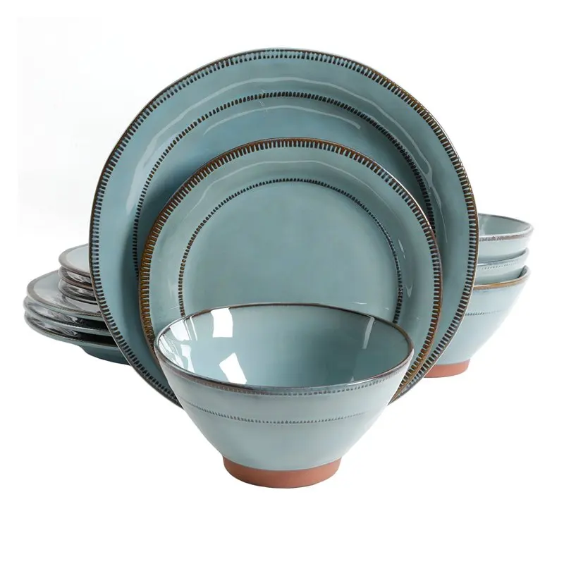 

Terranea 12 Piece Dinnerware Set in Teal Dinnerware Set Utensils For Kitchen