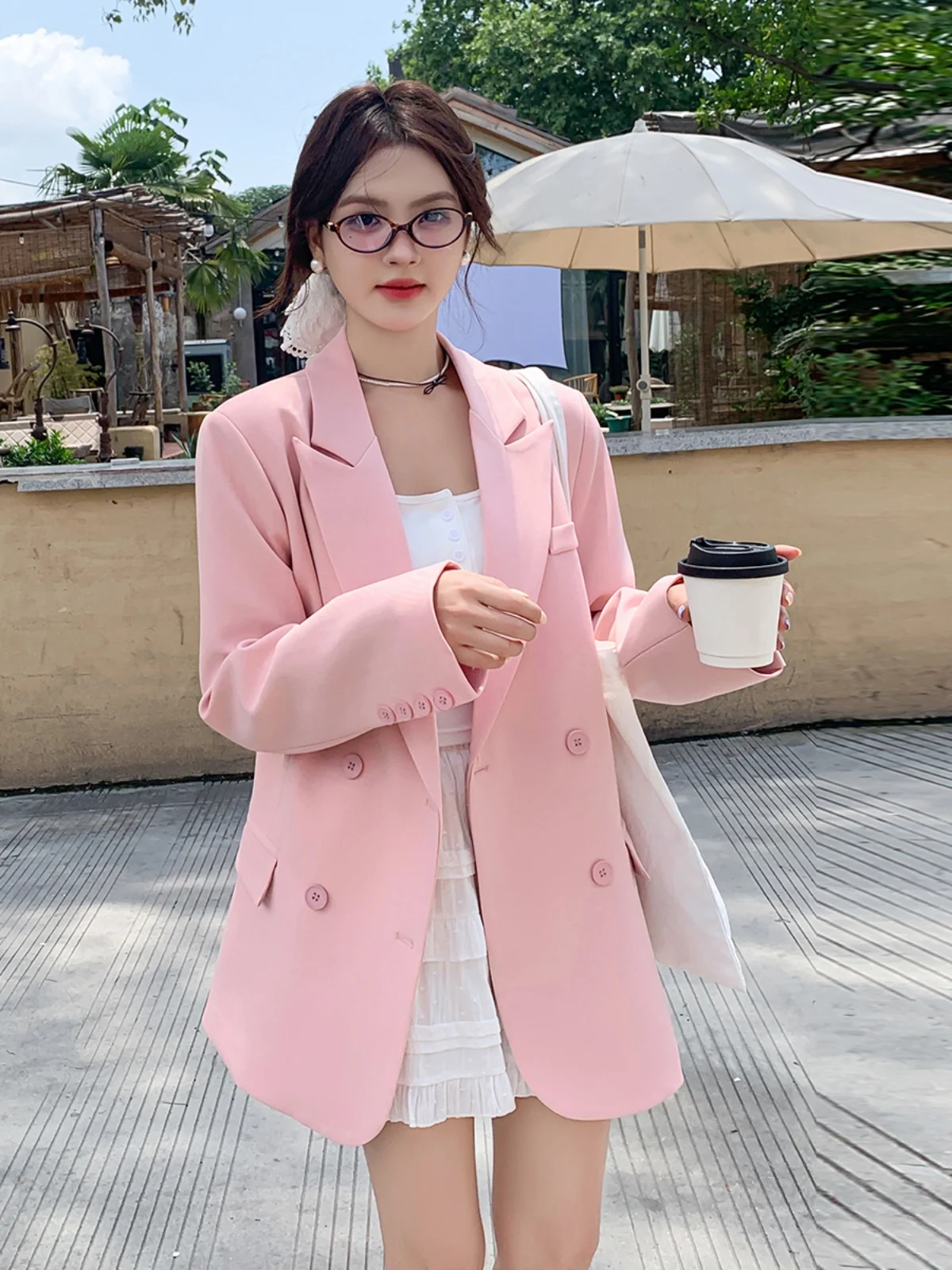 Розовый маленький элегантный костюм верхняя одежда для женщин весна-осень 2024