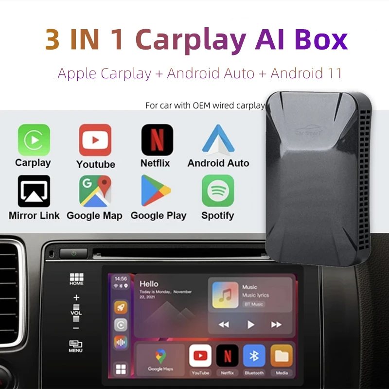 

2022 Новый CarPlay Ai Box Android 11 Беспроводной Apple IPhone 4 + 64 ГБ Android автомобильный мультимедийный подключай и работай Зеркальный-link HDMI Разделенный экран