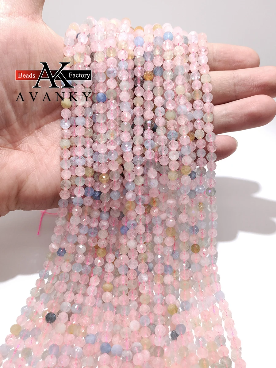 Natural Gem Stone Gradient Candy Morganite Beads For Jewelry Making 4 6mm Round Spacer Beads Diy Bracelets Accessories 15‘’