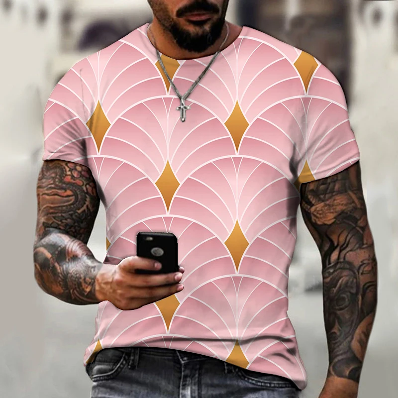 

European and American fashion short-sleeved men's rhomboid Pattern Top 2022 Summer fashion half-sleeved round neck slim Tee