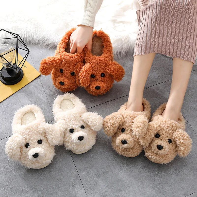 

Women's shoes Lifelike 3d stuffed dog of women's men's warm winter slippers shoes ladies indoor sliding into skin slides