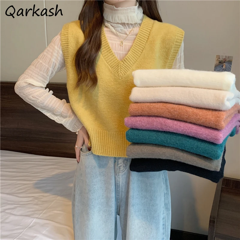 

Свитер женский трикотажный без рукавов, универсальный свободный элегантный жилет с V-образным вырезом в стиле Харадзюку, корейский стиль, 8 ...