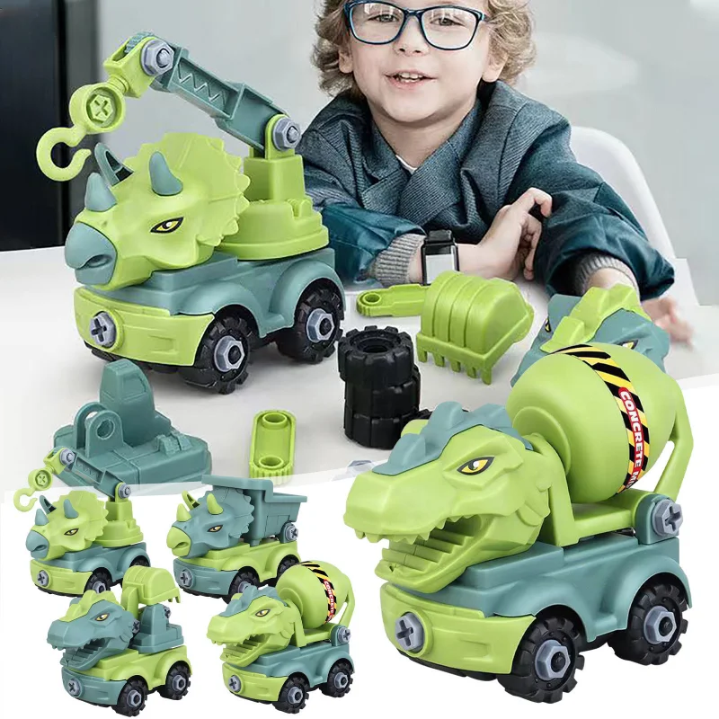 

DIY Dinosaur Engineering Truck Can Be Assembled and Disassembled Car Model Assembly Truck Excavator Toys Gifts for Kids Children