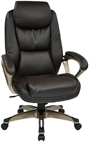 

Series Bonded Leather Executive Office Chair with Coil Spring Seats, Padded Arms and Headrest, Black with Cocoa Coated Base