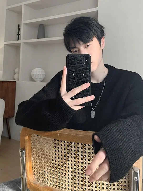 Светло-серый текстурированный свитер мужской зимний американский винтажный