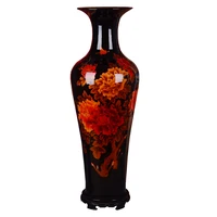 Jingdezhen Ceramics Vase Large Size Chinese Red Peony Flower Blooming Rich Floor Vase Home Living Room 1 M Large Ornaments