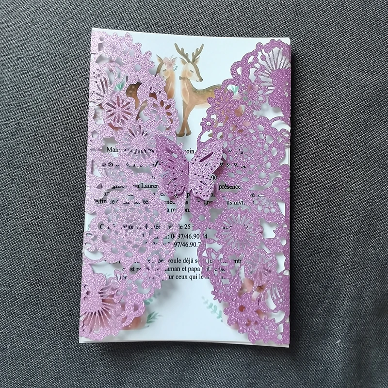 

10pcs Butterfly Invitation Card Glitter Paper Wedding Invitations Greeting Cards Gift Card with Envelope Customization for Party