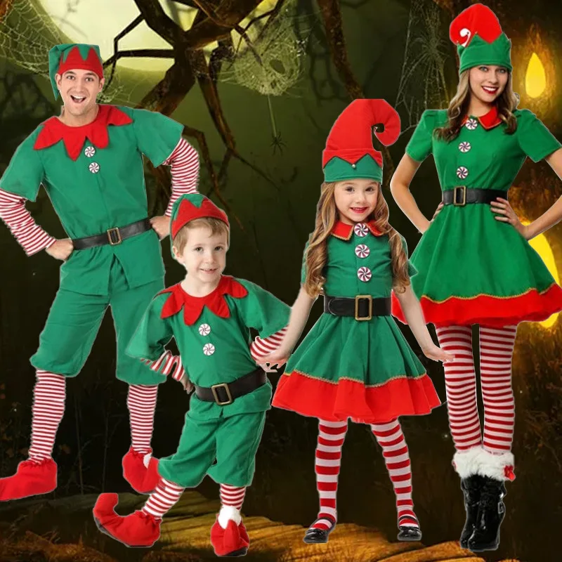 

Christmas Cosplay Costumes Women Men Christmas Santa Claus Costume Dresses Kids Adults Family Sets Green Elf Navidad 2022