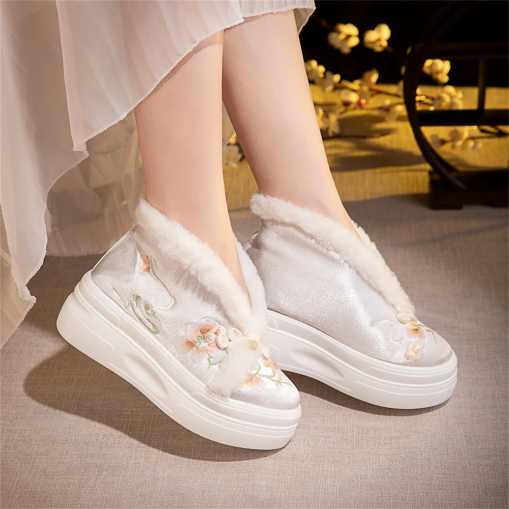 Осень-зима плюс бархатная толстая теплая хлопковая обувь женские туфли Hanfu на