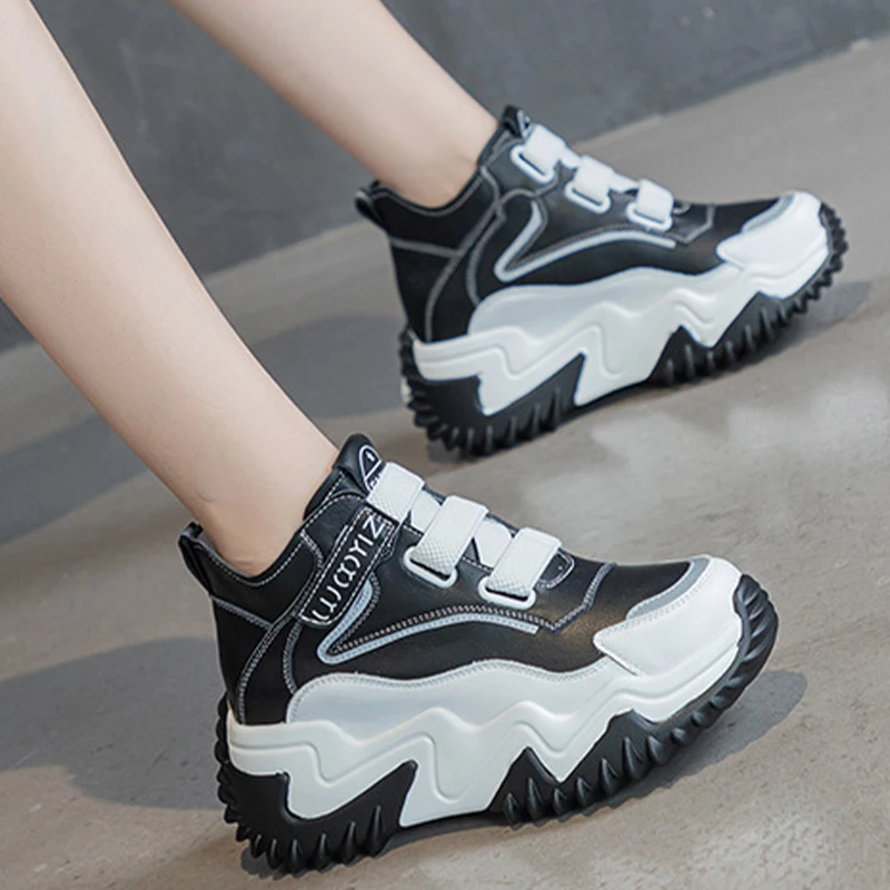 2023 Chunky Sneakers Fashion Genuine Leather Fur Women Vulcanize Mesh New Female Four Seasons Comfy Lace Up Fashion Ladies Shoes