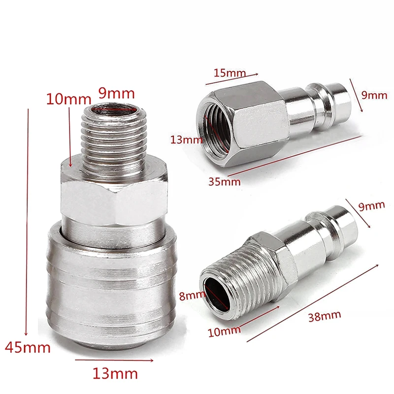 6pcs German-style Air Line Hose Compressor Adapter Quick Coupler Set 1/4&quot BSP Connectors Replacement Plug Socket - купить по