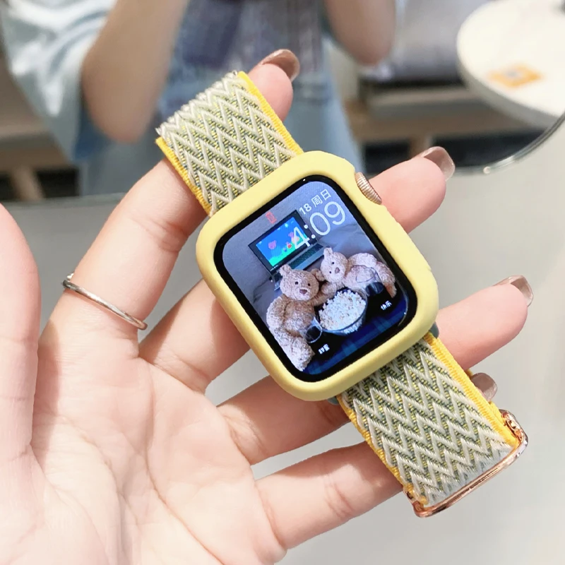 

Case+Strap for Apple Watch Band 41mm 45mm 44mm 40mm 38mm 42mm Nylon Elastic Bracelet Protectors cover IWatch Series 7 6 SE 5 4 3