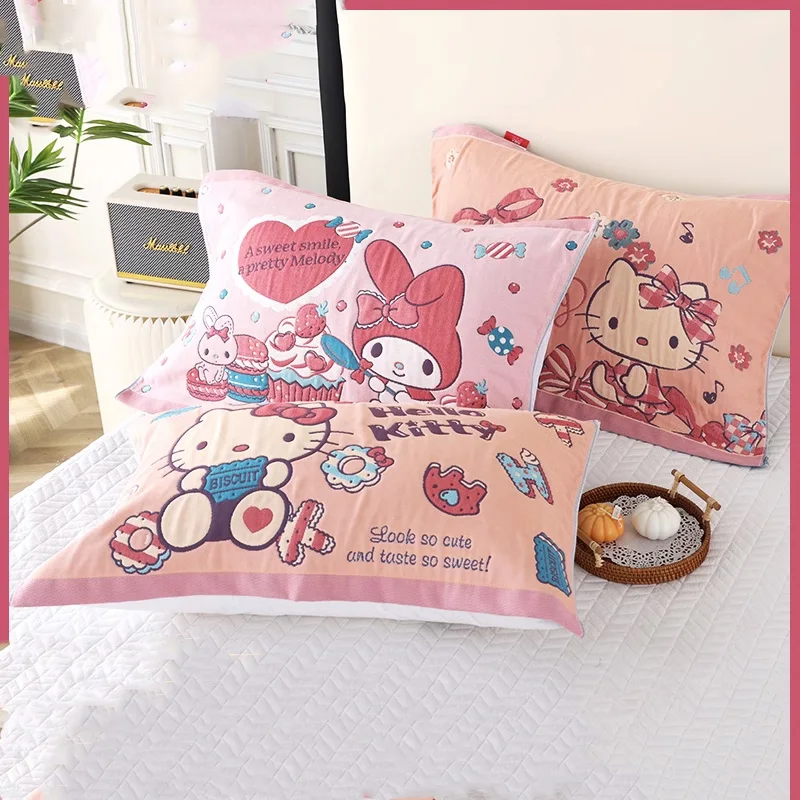 

Sanrio Kawaii Hello Kitty аниме хлопковая марля для фотографий Милая мультяшная хлопковая дышащая впитывающая пот наволочка детский подарок