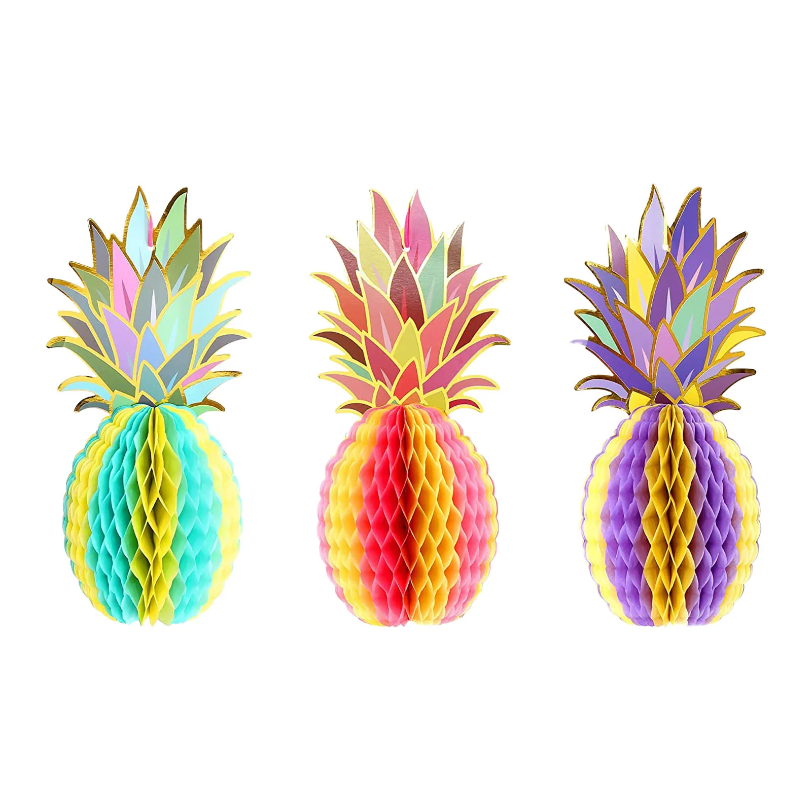 

3 Pcs Pineapple Honeycomb Centerpieces Colorful Pineapple Table Hanging Decoration For Hawaiian Luau Party Tropical Hawaiian