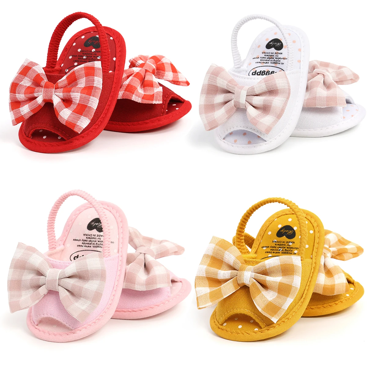 

Baby Girls Summer Sandals Plaid Bowknot Open-Toe Elastic Sandals with Nonslip Soles for Toddlers 0-18 Months