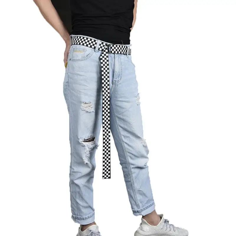 

Women's Checkerboard Belt Canvas Waist Belts Cummerbunds Waistband Casual Checkered Fashion Black And White Plaid Jeans Belt