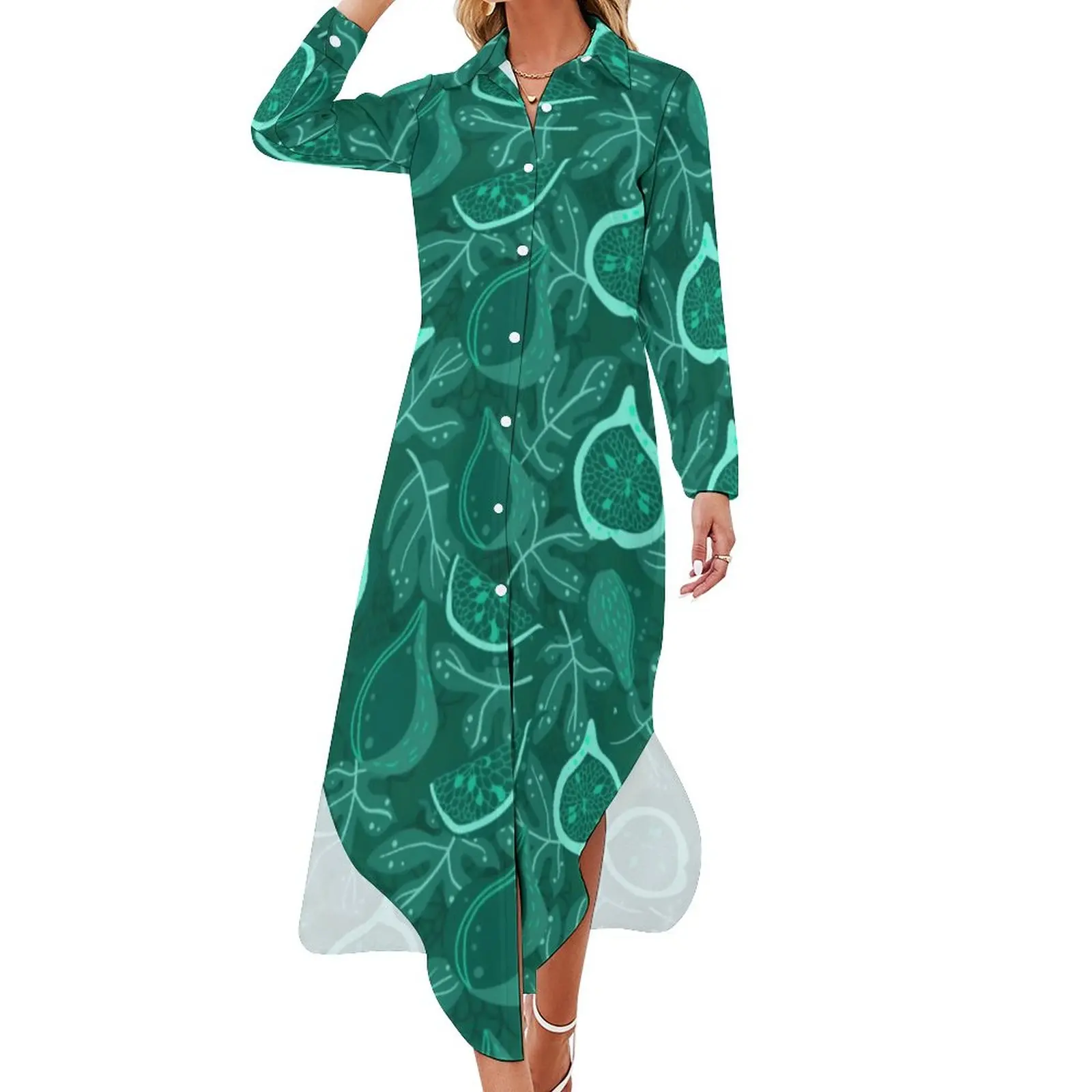 

Fig Fruit Print Chiffon Dress Green Botanical Retro Dresses Street Wear Casual Dress Female Sexy Graphic Clothes 4XL 5XL 6XL