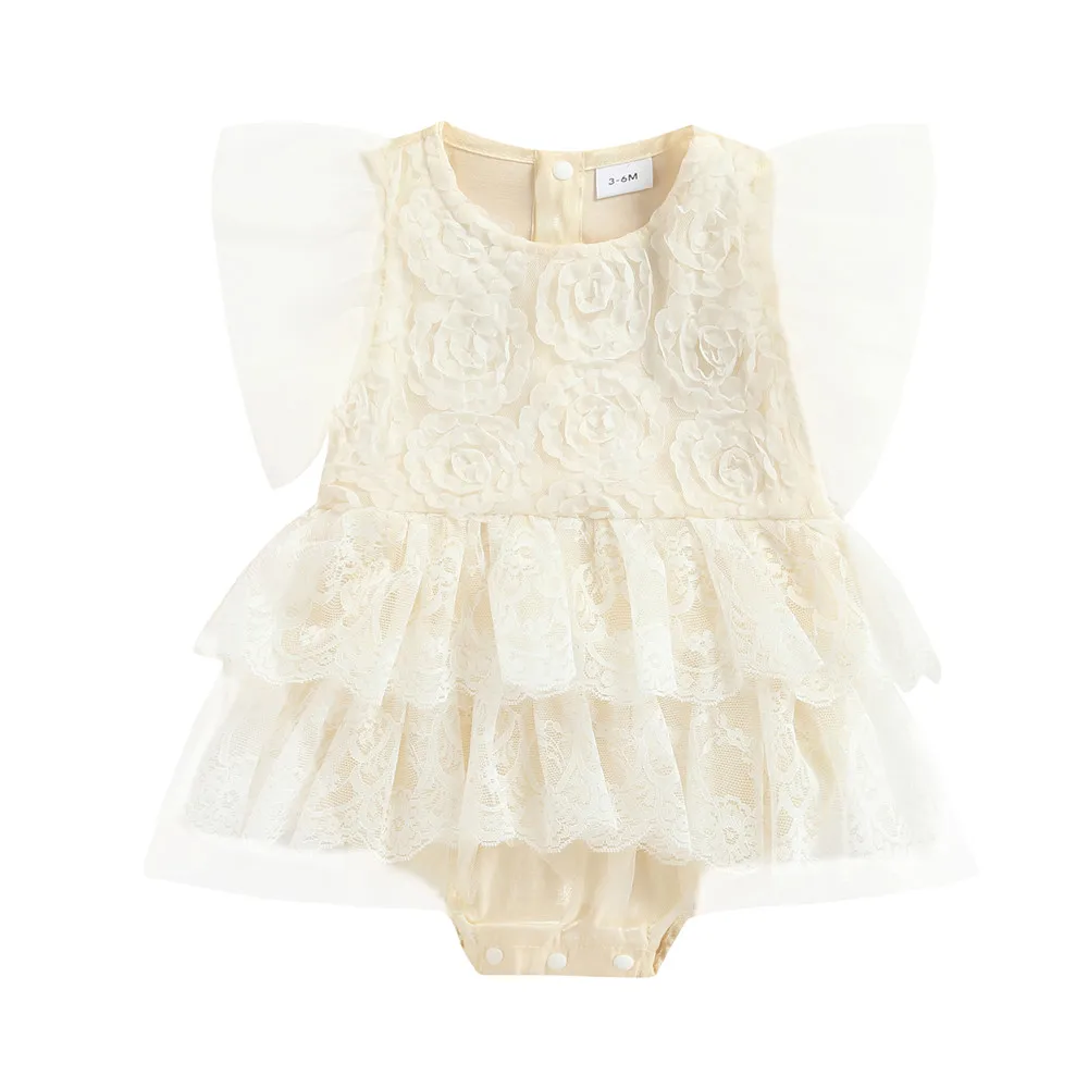 

Baby Girl Floral Lace Romper Dress Ruffle Frill Bodysuits 3-18M Newborn Infant Toddler Summer Casual Sleeveless Jumpsuits Outfit