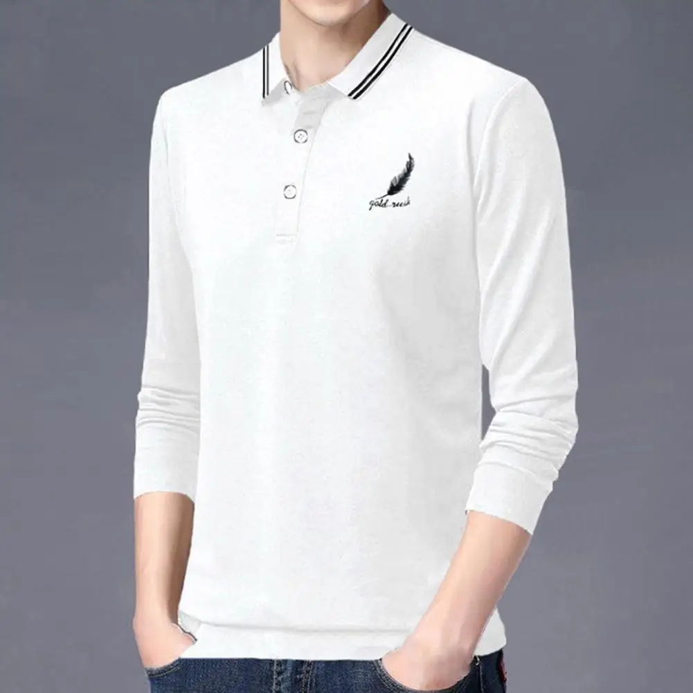 

Men Shirt Great Lapel Feather Printing Autumn Tops Formal Long Sleeve Men Tops