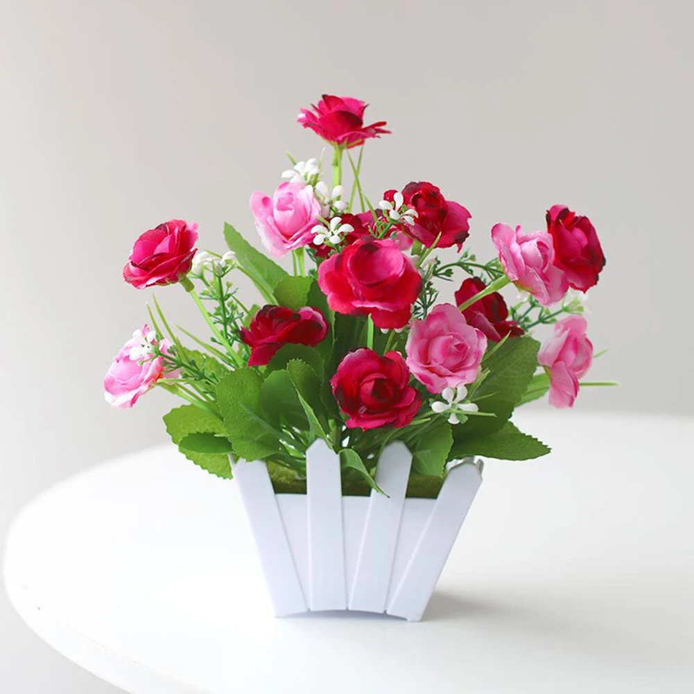 

Искусственные растения, бонсай, искусственные цветы, семейный обеденный стол, Свадебный горшечный декор, роза, забор, цветочный набор