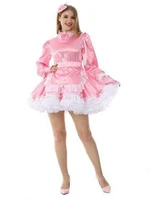 hot selling all bridal cavity long sleeve maid lockable pink stain dress uniform cosplay dress