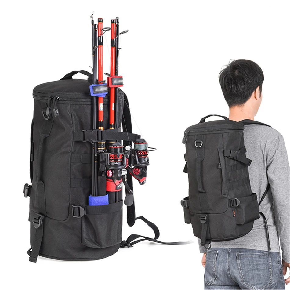 

1000D Polyester Cylindrical Fishing Rod Bag Professional Lure Fishing Goods Backpack Outdoor Camouflage Shoulder Tool Backpack