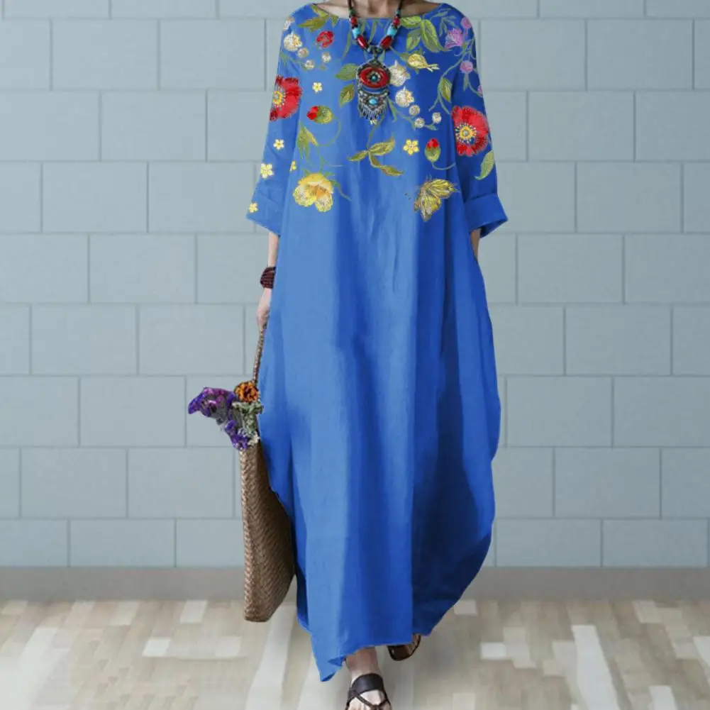 

Women Long Dress 3/4 Sleeves Loose Floral Print Ladies Dress Fashion Outfits Spring Summer Casual Beach Dress Vacation Clothing