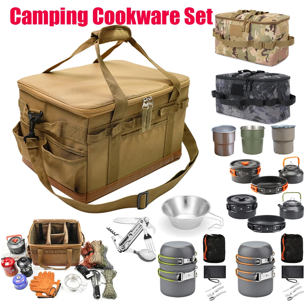 

Barbecue Tableware Picnic Camping Pot Oxford Camping Cloth Pack Camping Bowl Cooking Equipment Kit Storage Cookware Bag Cookset