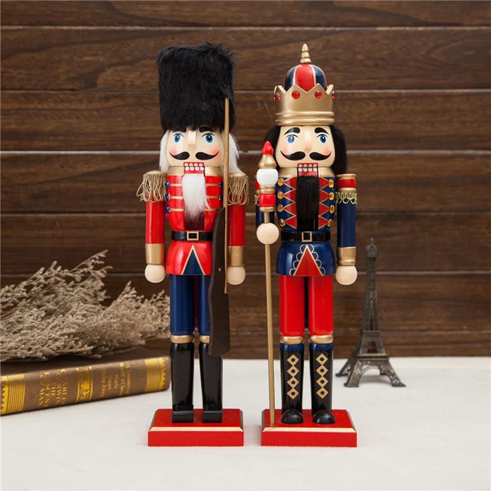 

38CM Nutcracker European Wrap Christmas Xmas Wooden Soldier Ornaments Wood Figures Table Decor Desktop Decoration