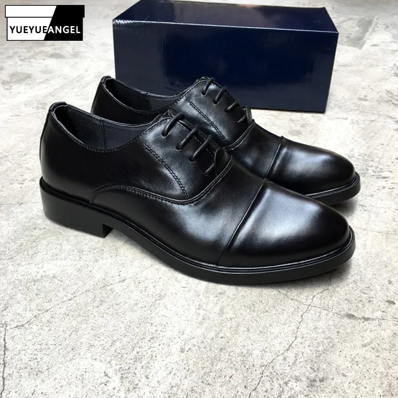 

Style British Mens New Black Business Dress Shoes Spring Autumn Breathable Solid Fashion Vintage Male Leather Shoes