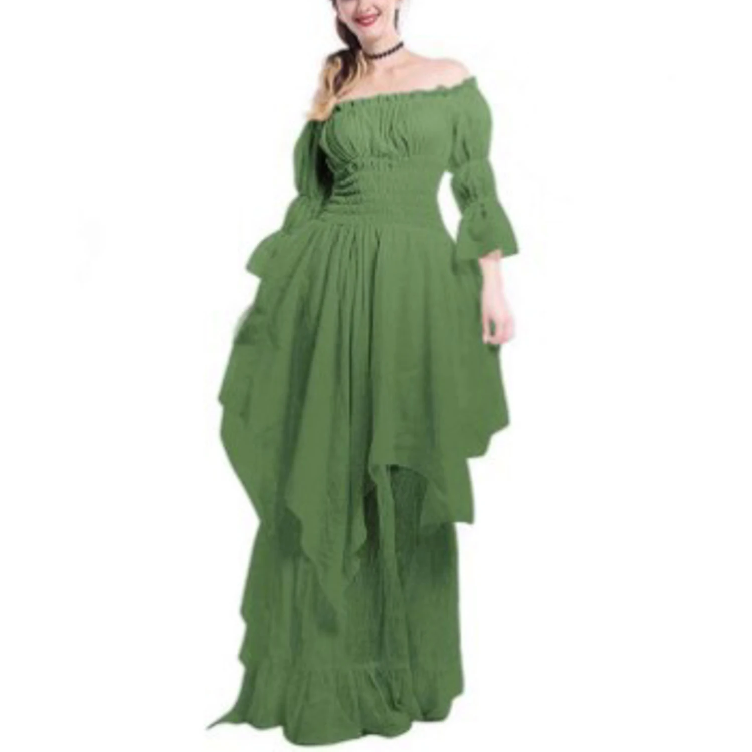 Косплей с открытыми плечами готическое женское бальное платье длинными рукавами