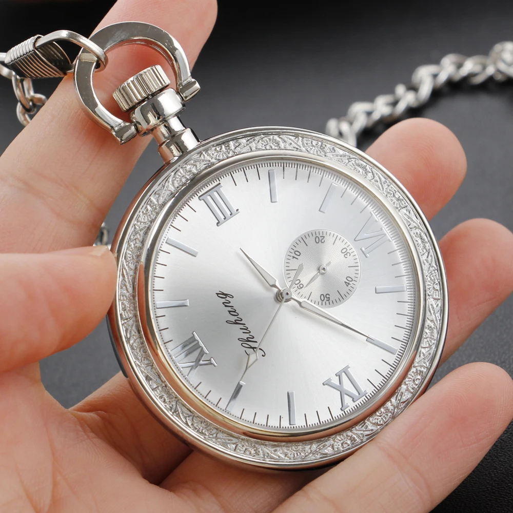 New Classic Timing Code Mechanical Pocket Watch with Fob Chain Men's Roman Digital Dial Fashion Pocket Watch Gift