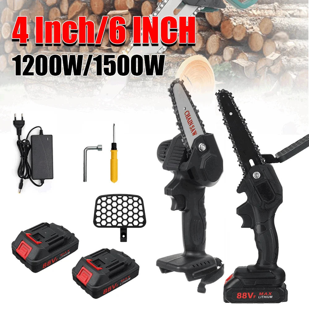 

4in/6Inch Mini Electric Saw Chainsaw 88V 1200W Fruit Tree Trimming Woodworking Garden Tools Wood Cutters For 18V Makita Battery