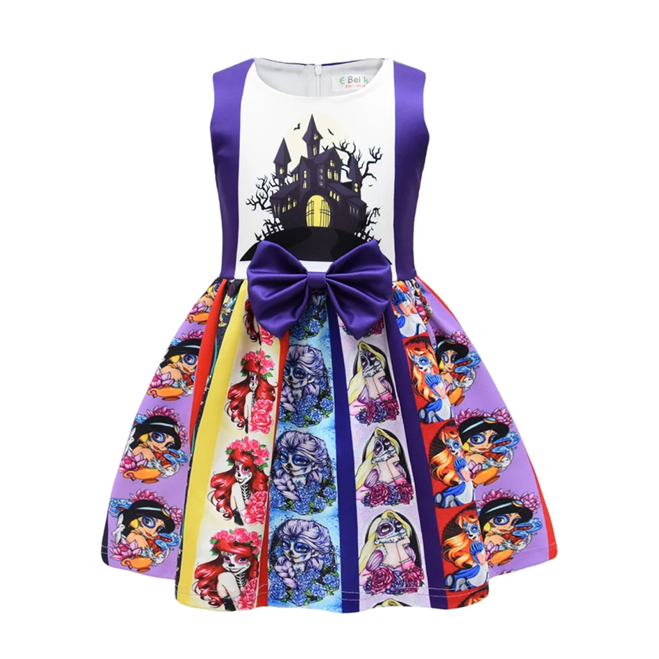 Halloween Ghost Pumpkin Bat Printed Girl Dress Sleep Dresses Cartoon Kid Dress for Halloween Party Gift Clothing Headbands