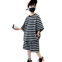 2022 summer fashion boys clothing set t shirt shorts suit korean casual style loose striped sport outfits childrens clothes
