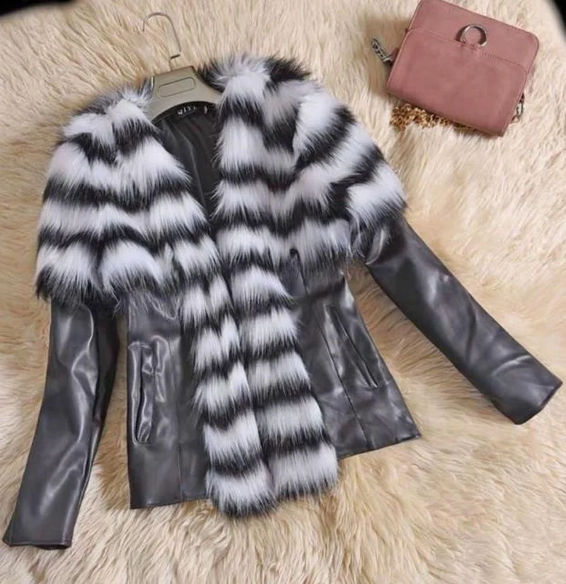 

2022 Autumn Winter Women's Faux Fur Coat Jacket Female Slim Fit PU Leather Fur Coats Fluffy Outerwear Jackets Women Coats