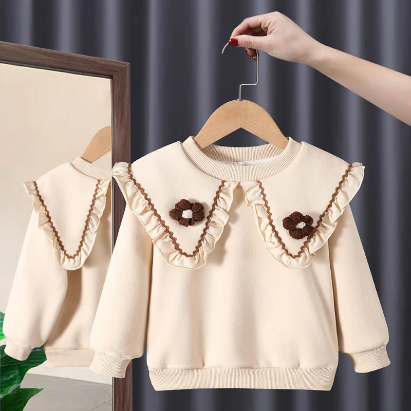 

Winter Warm Children Long Sleeve Casual Sweatshirts Solid Baby Girls Loose Pullover Kids Baby Plus Velvet Thicken Sweatshirt