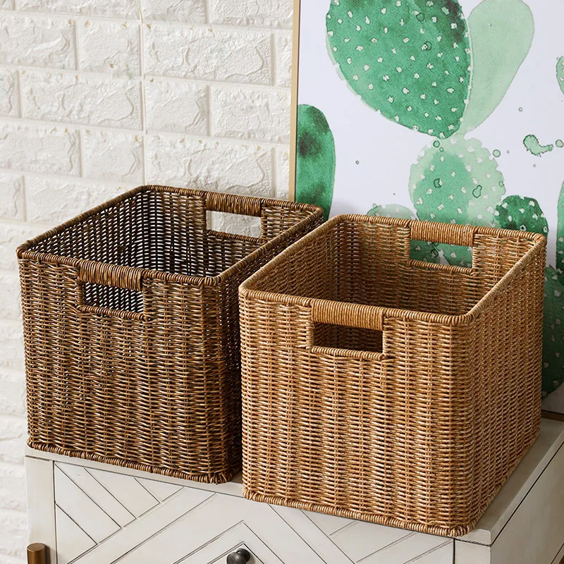 

Rattan like kitchen cabinet storage basket household wardrobe finishing box toy basket plastic bathroom storage basket