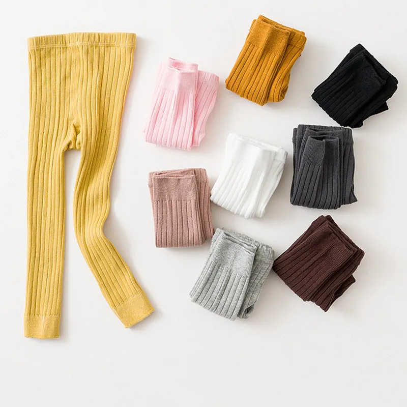 New Cotton Knitted Tights Toddler Pantyhose Trousers Baby Girls Leggings Stretch Spring Autumn Children Striped Pants for Kids