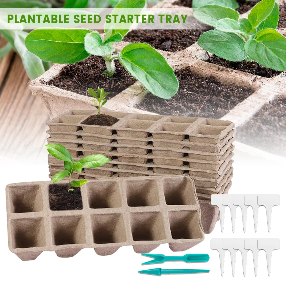 

Seed Starter Tray Kit Breathable Plant Pots Organic Biodegradable Germination Seedling Trays Gardening Tools for Garden