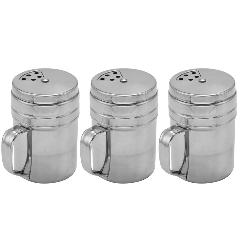 

3 Pieces Seasoning Bottle With Handle Stainless Steel Spice Shaker Metal Versatile Dredge Shaker With Rotating Cover