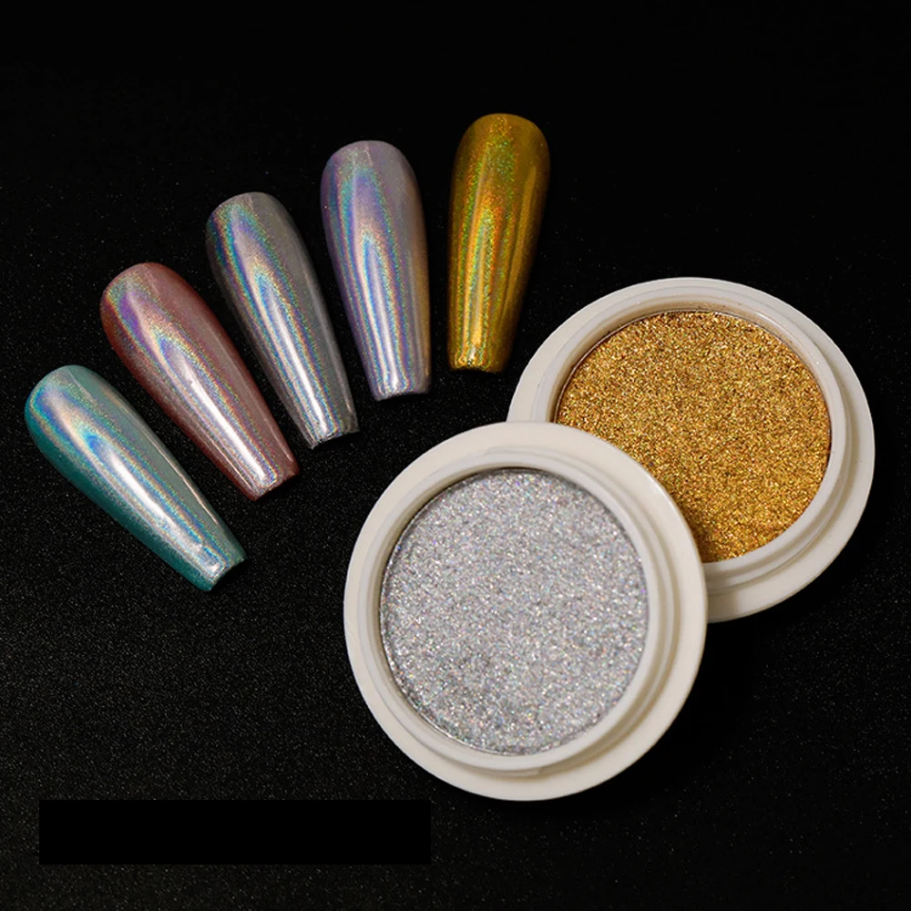 

Nail Powders Holographics Chrome Nails Glitter Solid Laser Mermaid Pigment Manicure Art Decorations Gel Polish Dust Round Box