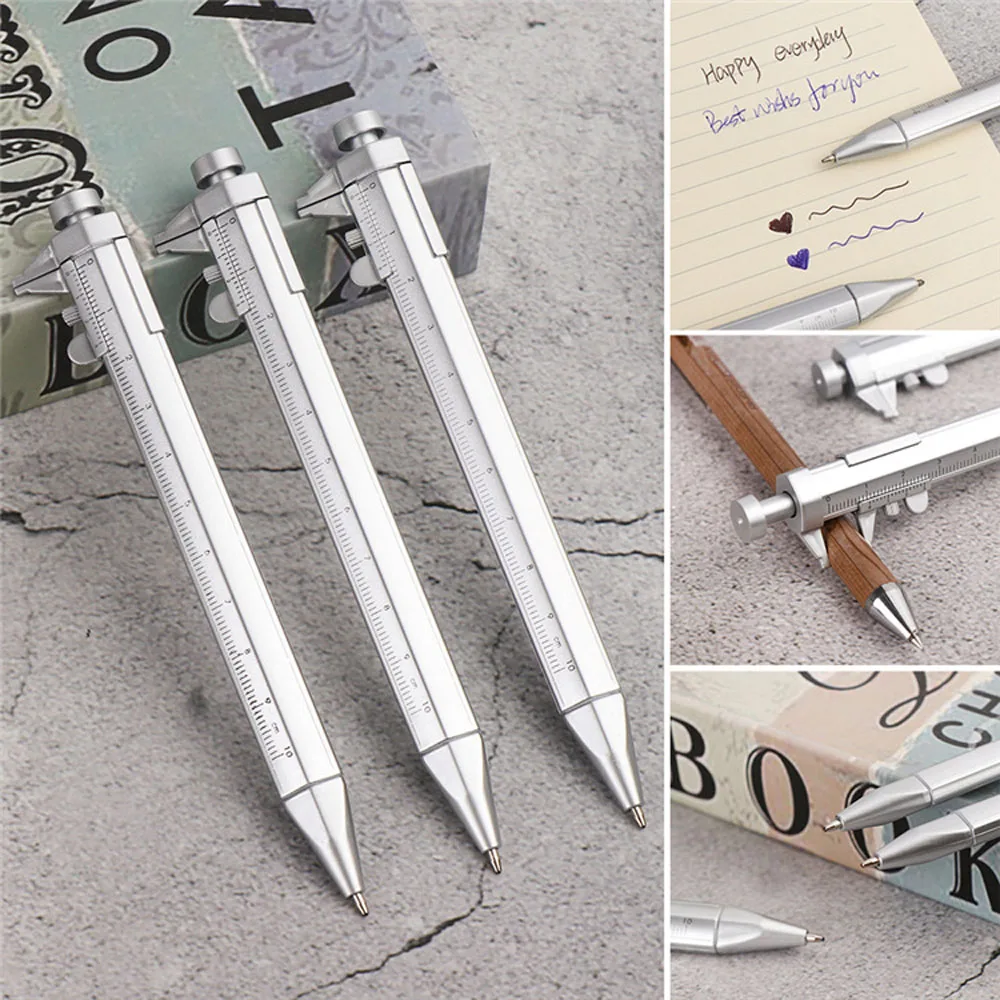 

100Pcs Silver Multifunction Caliper 1.0mm Ballpoint Pen Vernier Stationery Multi Function Engineer Office Business Gift