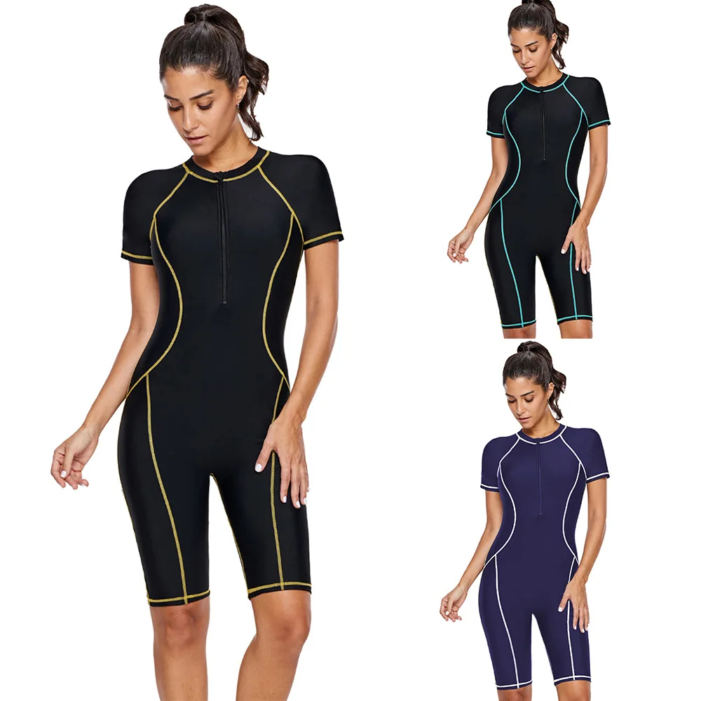 

Women's Navy Quick-drying Tight Jellyfish One-piece Swimsuit Front Zip Shorty Wetsuit Diving Snorkeling Surfing Swimming YZW007