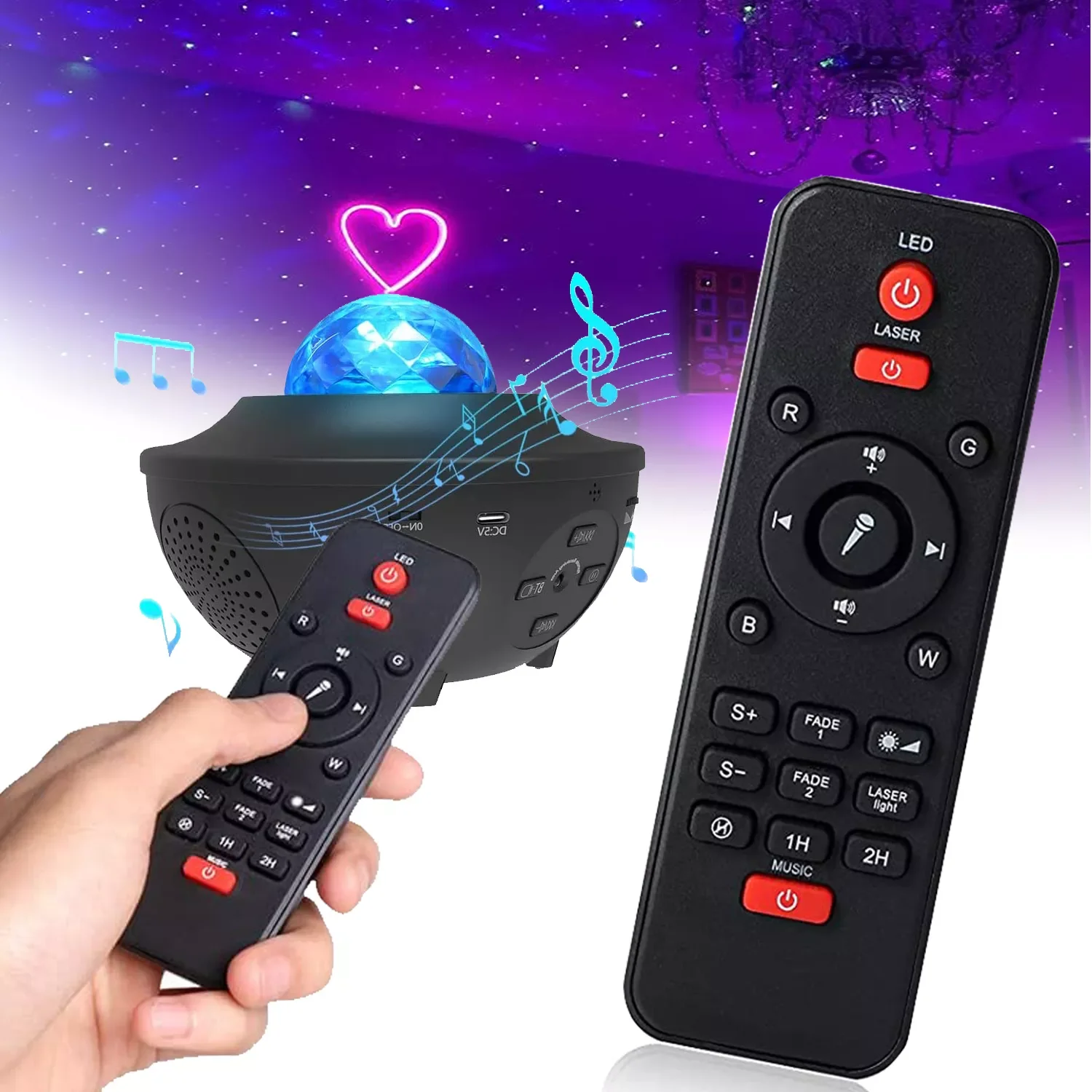 

LED Star Projector Night Light Galaxy Starry Night Lamp Remote Control Ocean Wave Projector Remote Control Black