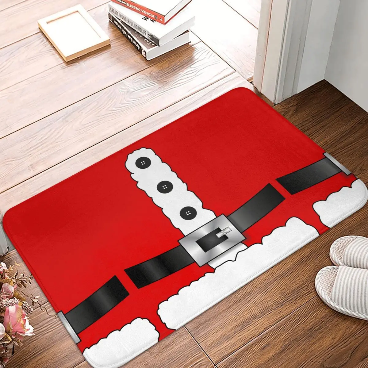 

Non-slip Doormat Merry Christmas Hohoho Red Santa Claus Living Room Kitchen Mat Welcome Carpet Flannel Pattern Decor